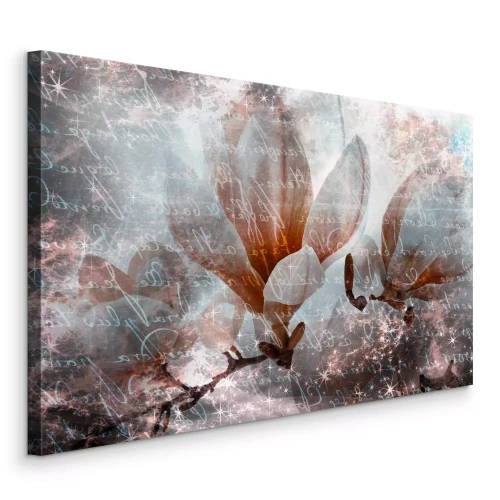 Tableau  Fleurs de magnolia sur fond d'inscriptions décoratives