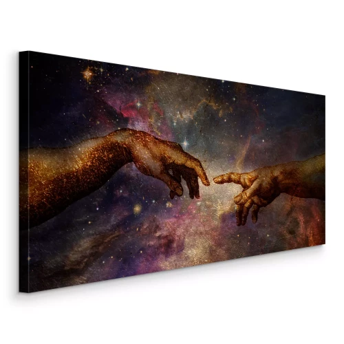 Tableau  Mains tirées de La Création d'Adam sur fond cosmique