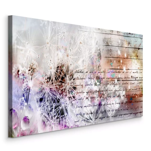 Tableau  Pissenlits pastel avec texte sur fond de bois