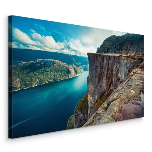 Tableau  Une rivière coulant au pied d'une falaise rocheuse