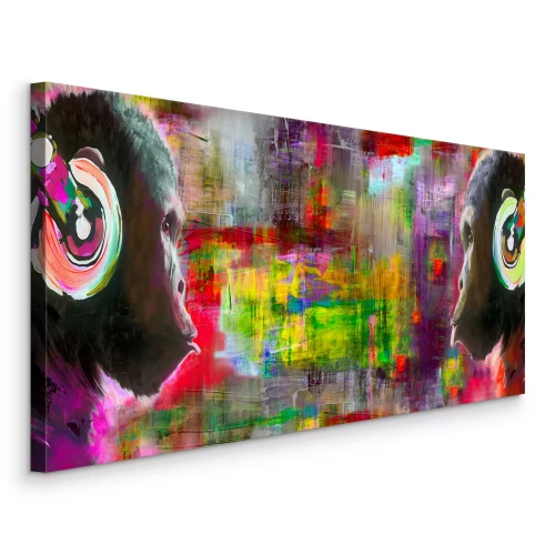 Tableau  Singes avec des écouteurs à l'aquarelle