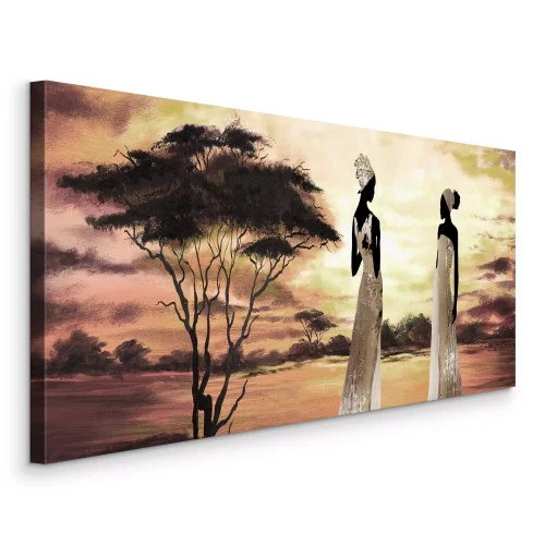 Tableau  Des femmes vêtues de couleurs vives dans la savane