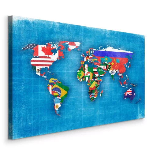 Tableau  Illustration du monde avec les drapeaux des pays à l'intérieur des frontières continentales