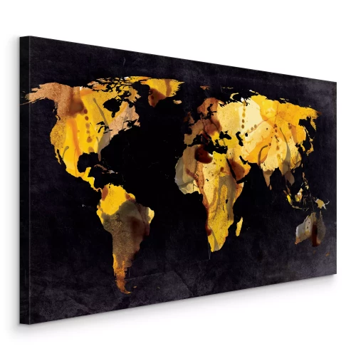 Tableau  Carte du monde artistique jaune sur fond sombre