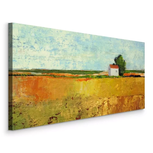 Tableau  Une maison blanche jouxte un champ de céréales mûres.