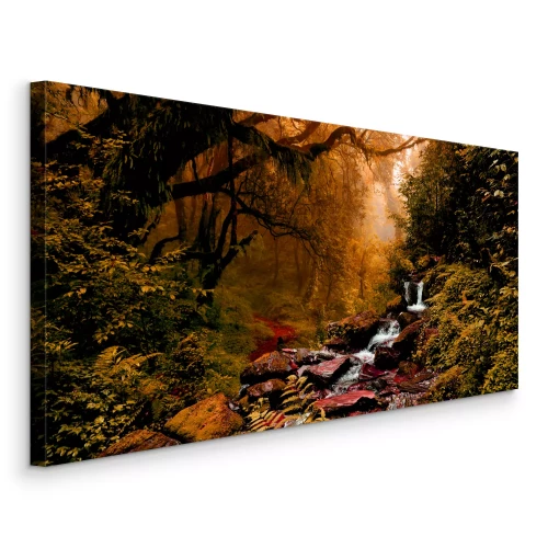 Tableau  Une petite cascade dans une forêt dense d'automne