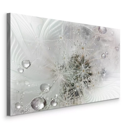 Tableau  Pissenlits dans des gouttes d'eau sur fond gris