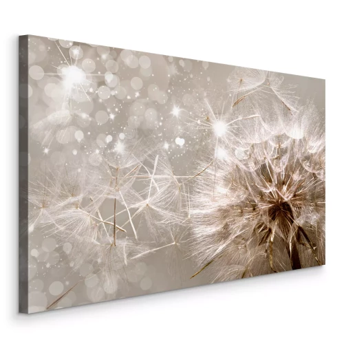 Tableau  Les graines de pissenlit s'envolent dans la lueur et la lumière