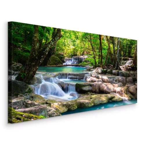 Tableau  Cascade turquoise en cascade dans une forêt verdoyante