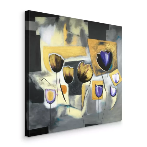 Tableau  Tulipes abstraites sur un fond gris géométrique