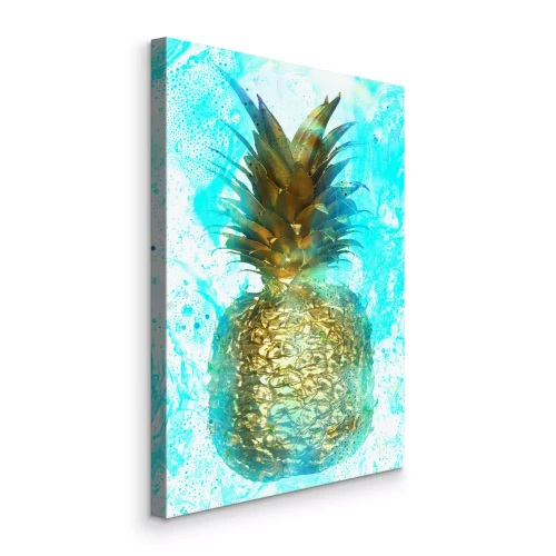 Tableau  Un ananas doré sur un fond d'éclaboussures turquoise