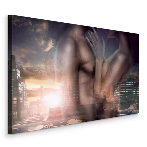 Tableau  Un couple nu sur fond de ville moderne