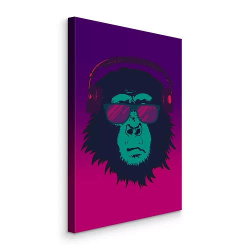 Tableau  Un singe avec des lunettes et un casque audio