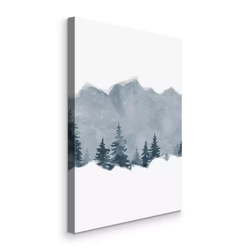 Tableau  Paysage à l'aquarelle représentant des sapins de Noël sur fond de montagne