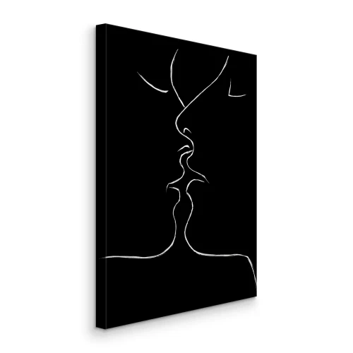 Tableau  Sur fond noir, les contours lumineux de deux visages qui s'embrassent.