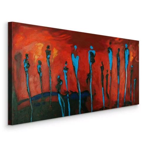 Tableau  Silhouettes bleues sur fond rouge