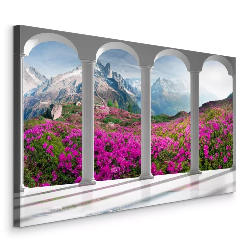 Tableau  Paysage de montagne avec des roses encadrées par des colonnes