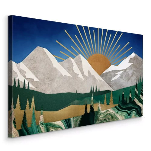 Tableau  Paysage de montagne géométrique avec soleil