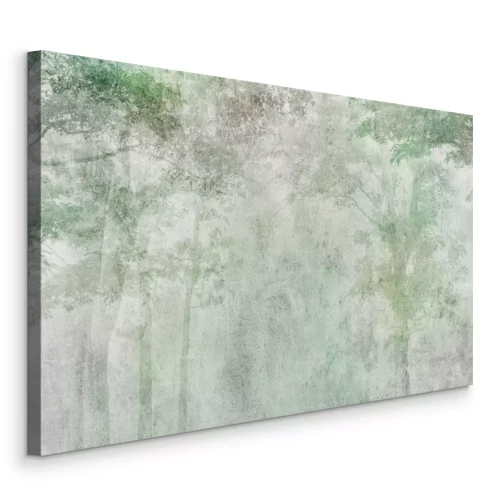 Tableau  Un paysage forestier dans des tons de vert avec une texture de béton