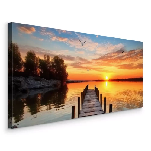 Tableau  Jetée au coucher du soleil sur le lac