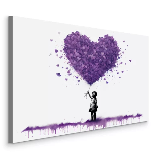 Tableau  Fille avec un cœur violet dans le style de Banksy