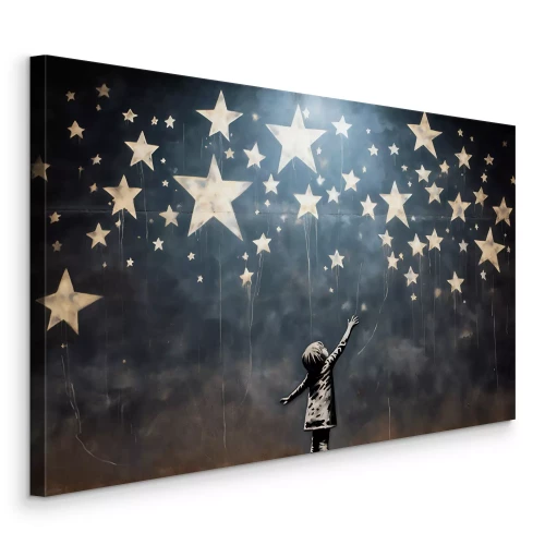 Tableau  Enfant et étoiles abstraites