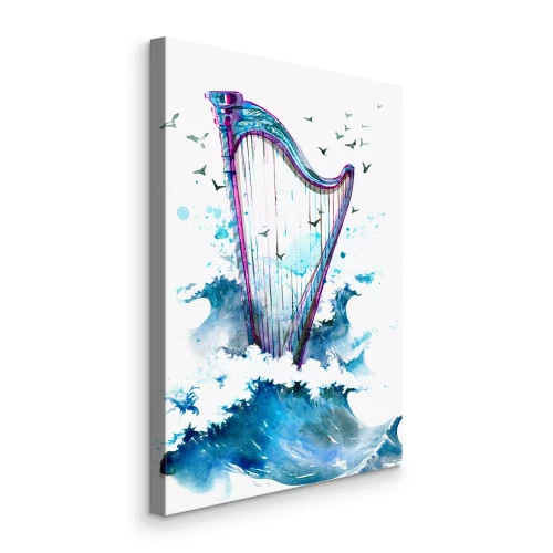 Tableau  Harpe aquarelle parmi les vagues