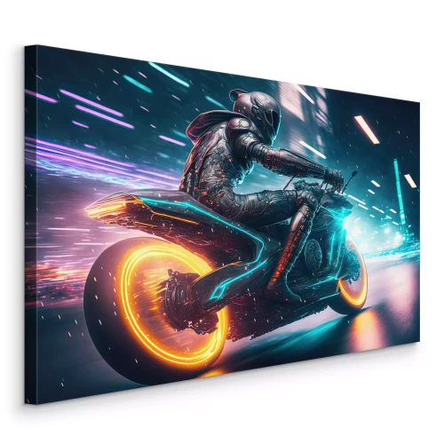 Tableau  Une moto lancée à toute vitesse parmi les néons