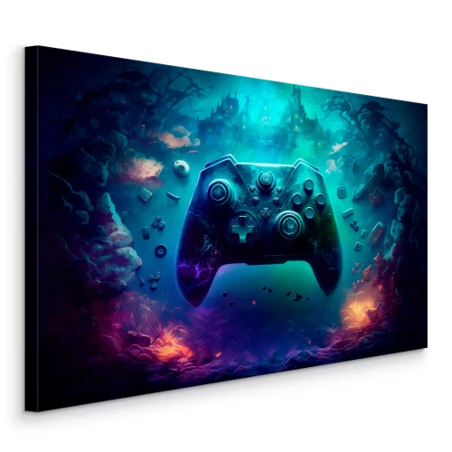 Tableau  Manette de jeu et monde de dark fantasy