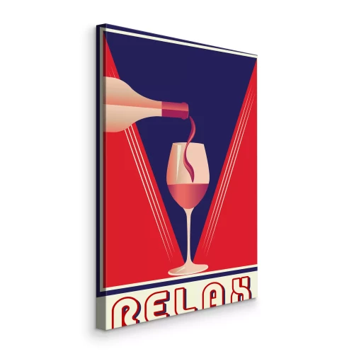 Tableau  Graphique dans les tons rouge et bleu marine avec un verre