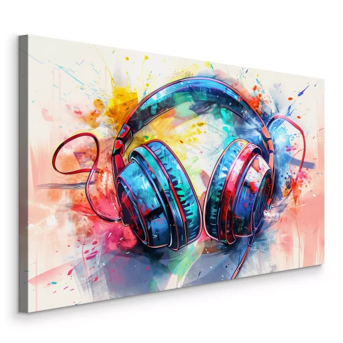 Tableau  Des écouteurs colorés avec des éclaboussures de peinture dynamiques