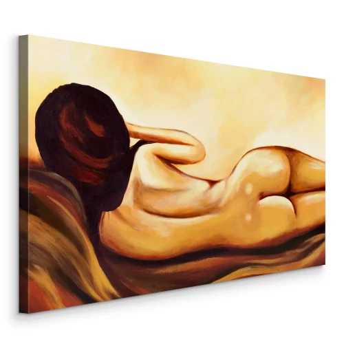 Tableau  Silhouette d'une femme couchée sur le côté dans une palette de couleurs jaune et marron