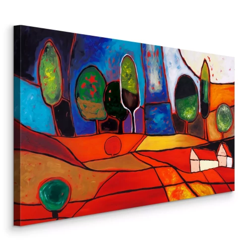 Tableau  Champs abstraits rouges et jaunes