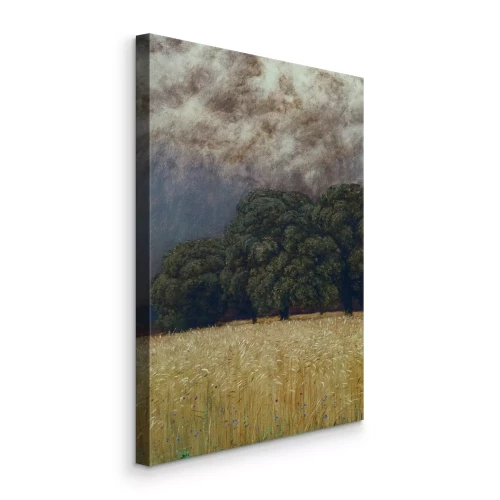 Tableau  Des champs de blé dorés sous un ciel sombre et orageux