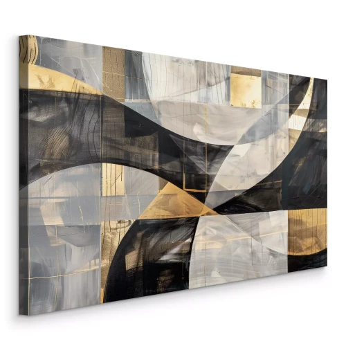 Tableau  Abstraction géométrique dans des tons de gris, de noir et d'or