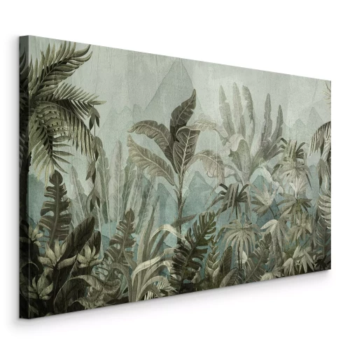 Tableau  Feuilles tropicales et palmiers dans des tons de vert foncé