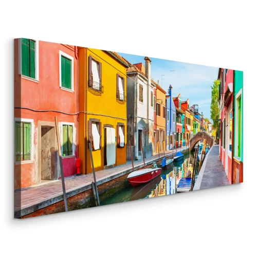 Tableau  Le front de mer avec ses bateaux et ses bâtiments colorés à Venise