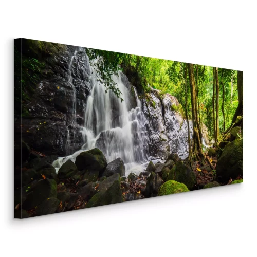 Tableau  Une cascade forestière coulant sur des rochers