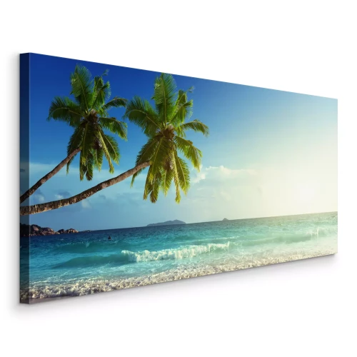 Tableau  Deux palmiers se penchant au-dessus de l'océan turquoise
