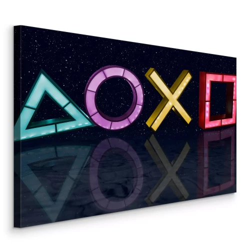 Tableau  Symboles de jeux vidéo néon se reflétant sur le sol