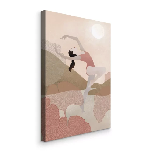 Tableau  Danseuse et feuilles de ginkgo en abstraction pastel