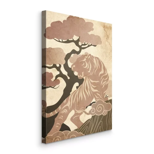 Tableau  Tigre asiatique devant un arbre aux tons sépia