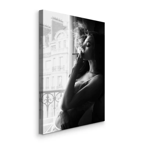 Tableau  Photo en noir et blanc d'une femme avec une cigarette
