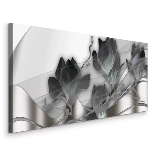 Tableau  Magnolias sur fond argenté dans une composition abstraite