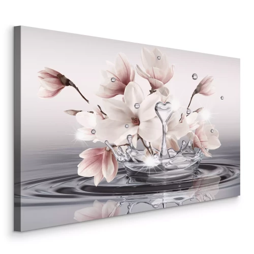 Tableau  Des magnolias roses se reflètent au-dessus de la surface de l'eau.