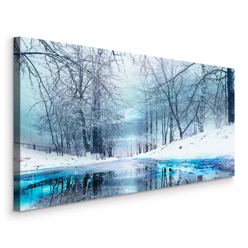 Tableau  La rivière et le parc enneigé