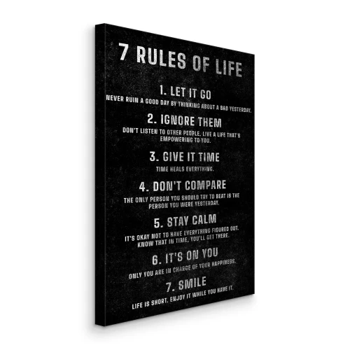 Tableau  Règles de vie en anglais sur fond noir