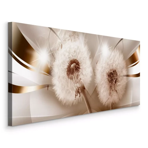 Tableau  Pissenlits sur fond brun et crème lumineux