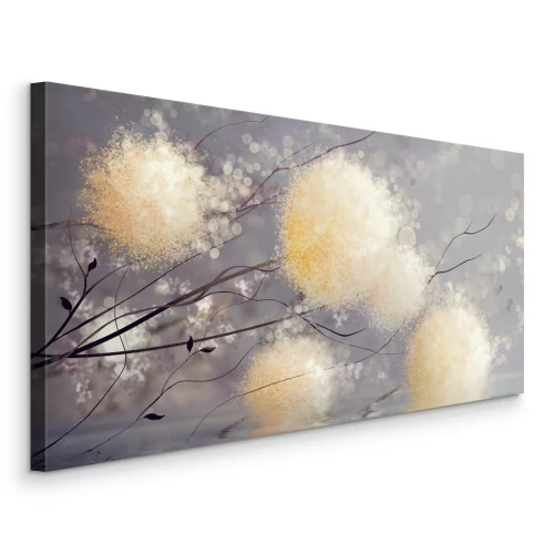 Tableau  Des pissenlits auréolés d'une lueur dorée à la surface de l'eau