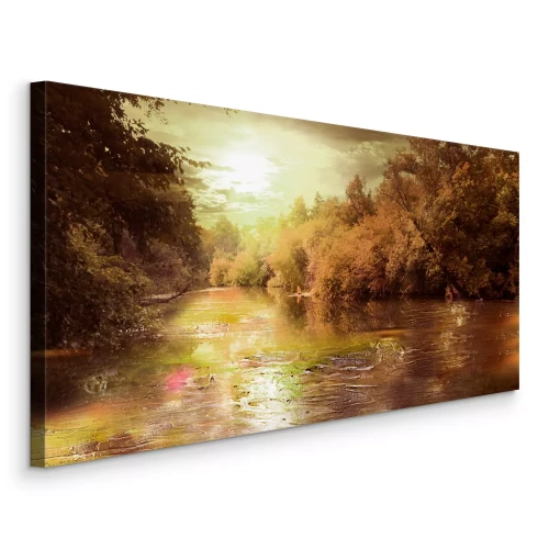 Tableau  Panorama fluvial au coucher du soleil